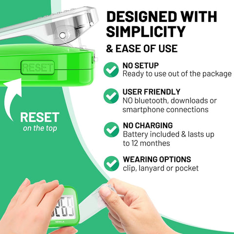 3D Pedometer, Simple Step Tracker with Large LCD Display for Walking