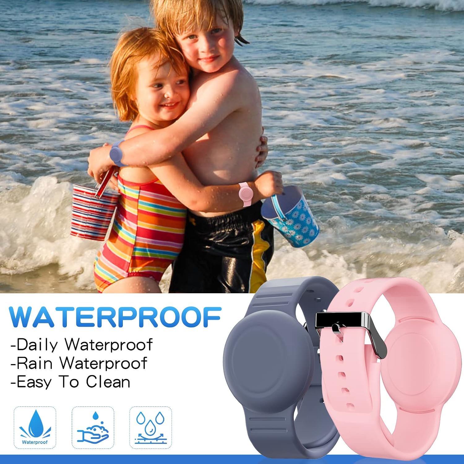 Waterproof Bracelet Compatible with Airtag (1st & 2nd Gen) for Kid - 2 Pack