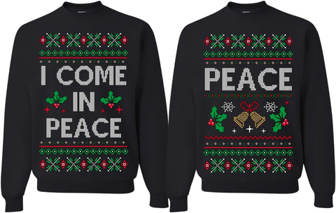 I Come in Peace Couples Sweatshirt Ugly Christmas Matching Crewneck Sweater