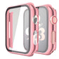 Misxi 2 Pack Hard PC Case with Tempered Glass Screen Protector Compatible with Apple Watch Series 6 SE Series 5 Series 4 44mm, 1 Rose Pink + 1 Transparent