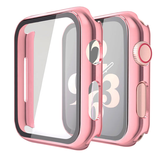 Misxi 2 Pack Hard PC Case with Tempered Glass Screen Protector Compatible with Apple Watch Series 6 SE Series 5 Series 4 40mm, 1 Rose Pink + 1 Transparent