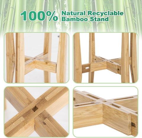 Rnined Plant Stand Indoor, Bamboo Plant Shelf, Adjustable Corner Plants Flower Holders Single Floor Plant Stand, Fits 8 to 12 Inches Pots,(Pot & Plant Not Included)(Nature)