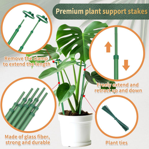 Telescoping Plant Stakes, 7Pcs 17.9IN to 42.3IN Adjustable Monstera Support