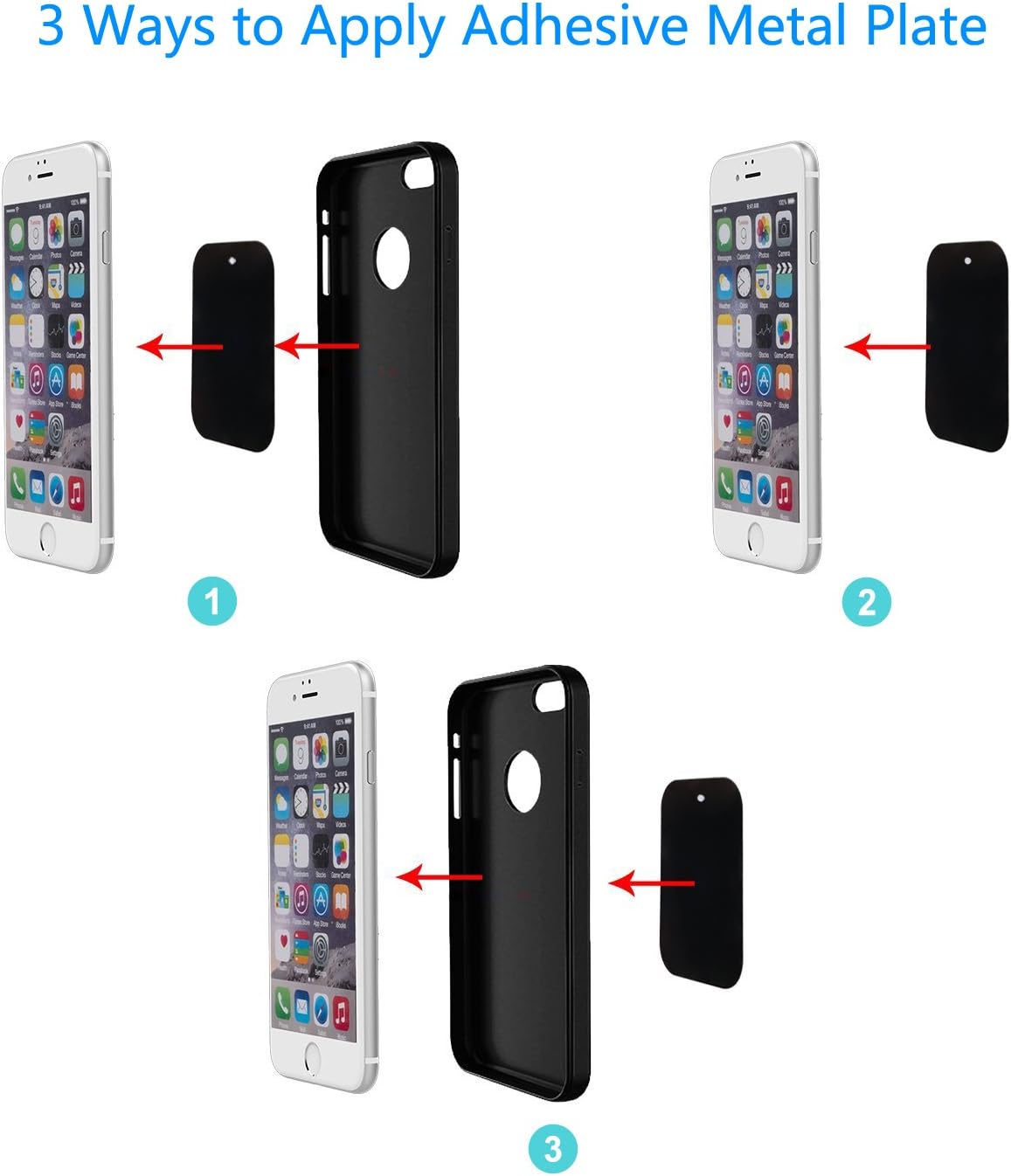 DSTELIN Universal Metal Plate 8 Pack for Magnetic Phone Car Mount Holder Cradle with Adhesive (Compatible with Magnetic Mounts) - 4 Rectangle and 4 Round, Black
