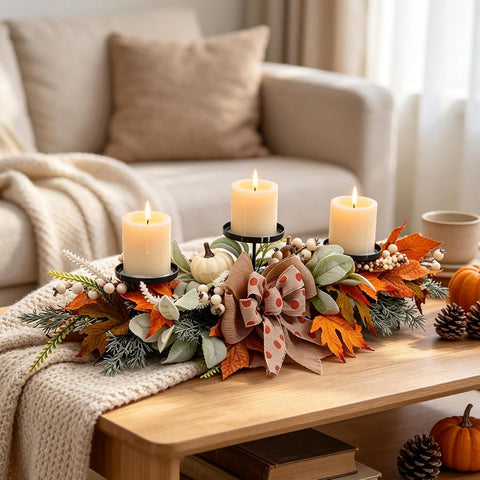 24 Inch Fall Candle Holder Pumpkin Maple for Table Centerpiece