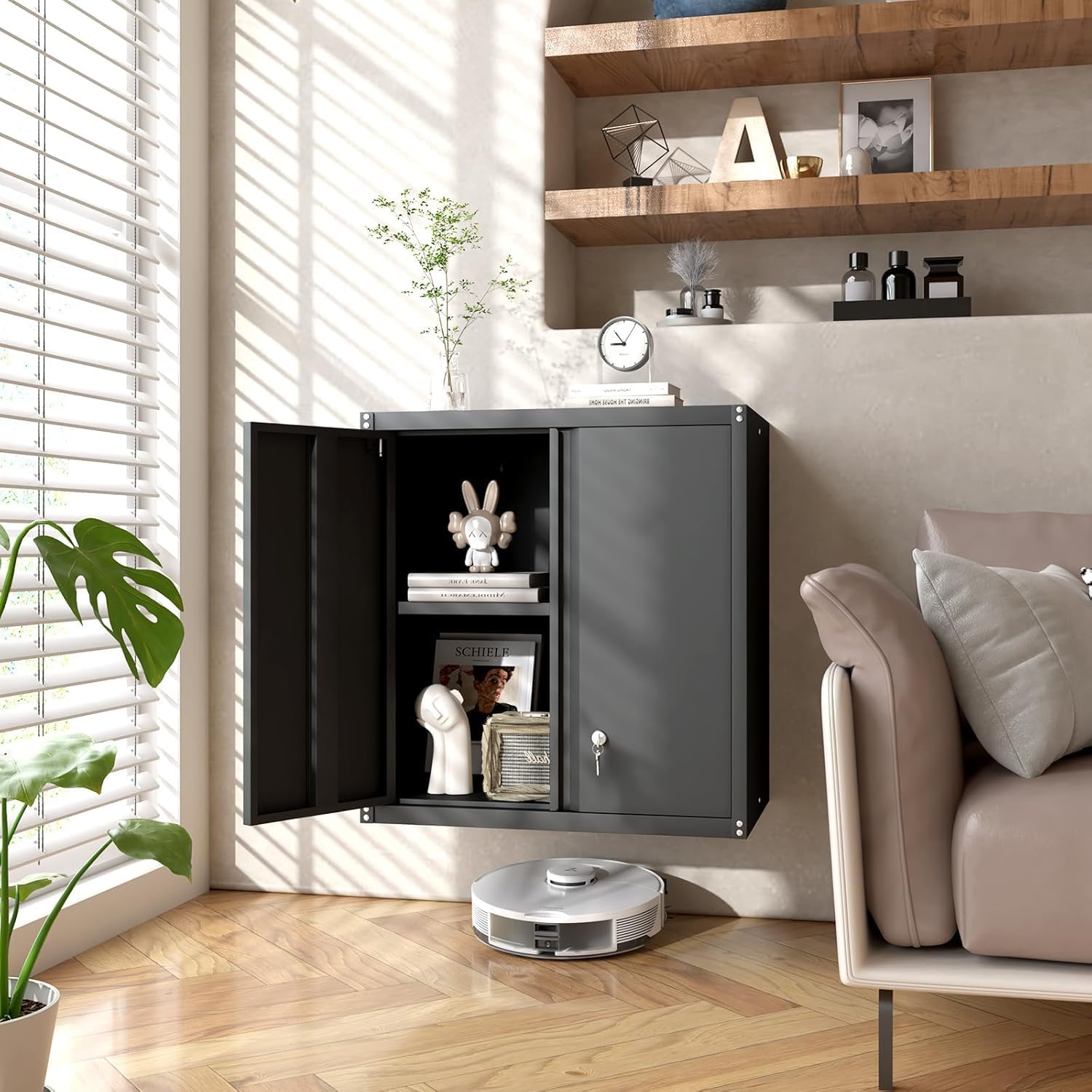 GREATMEET Locking Metal Garage Wall Cabinet with Doors and Shelf