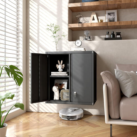 GREATMEET Locking Metal Garage Wall Cabinet with Doors and Shelf