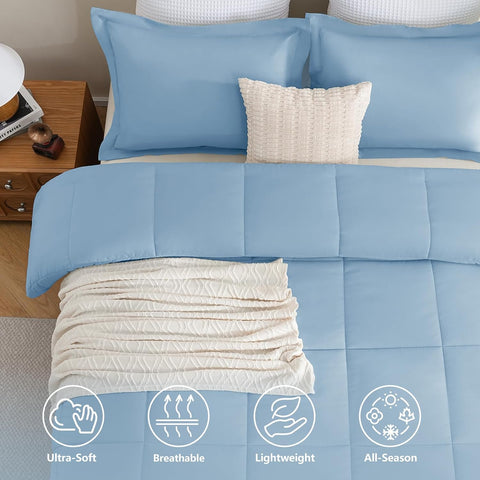 CozyLux Twin/Twin XL Comforter Set, 2-Piece Box-Stitched, Baby Blue