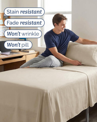 Twin XL 3 Piece Sheet Set - College Dorm Room Essentials - Wheat