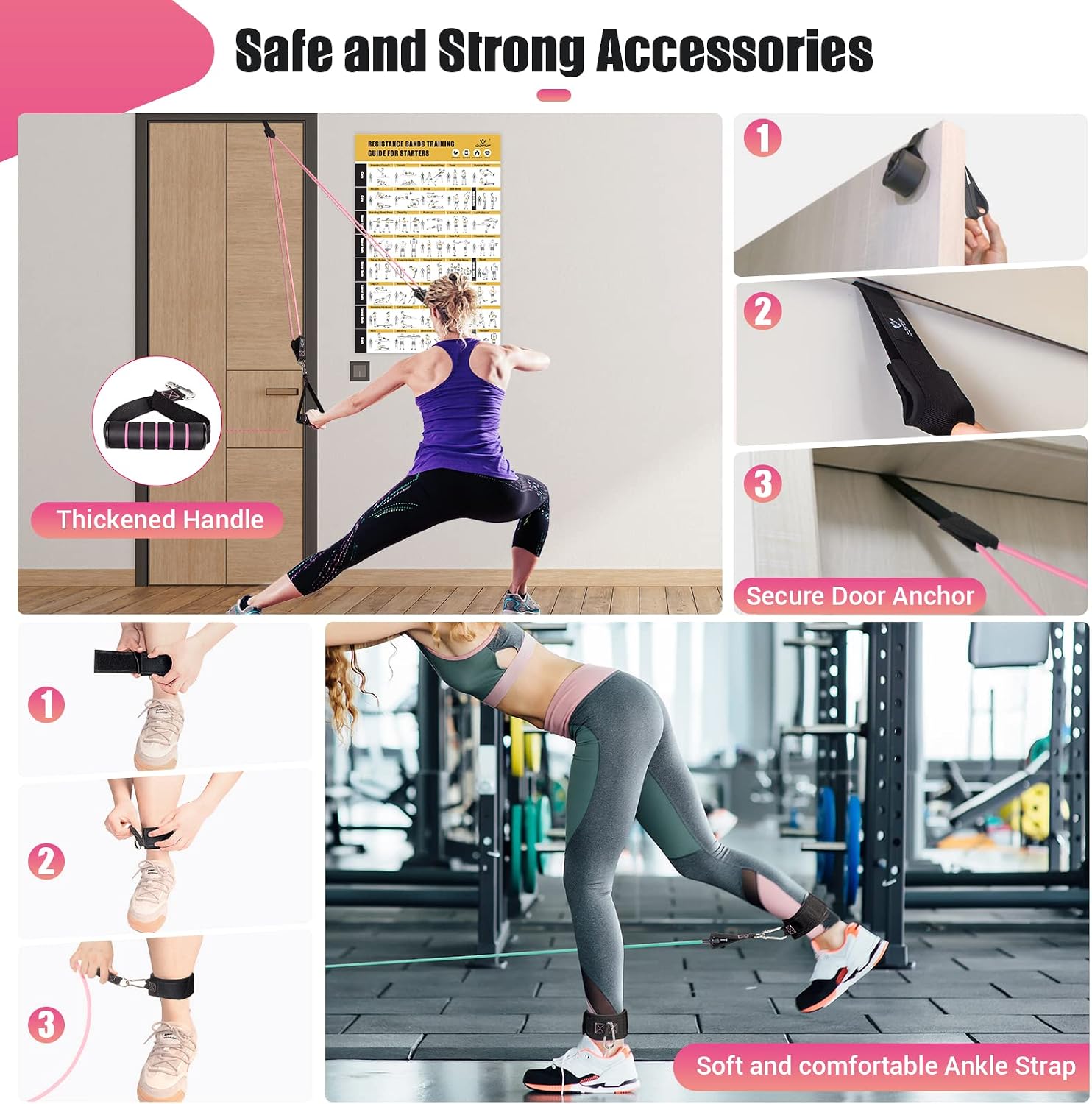 Resistance Bands with Handles for Women, 5 Level Exercise Bands