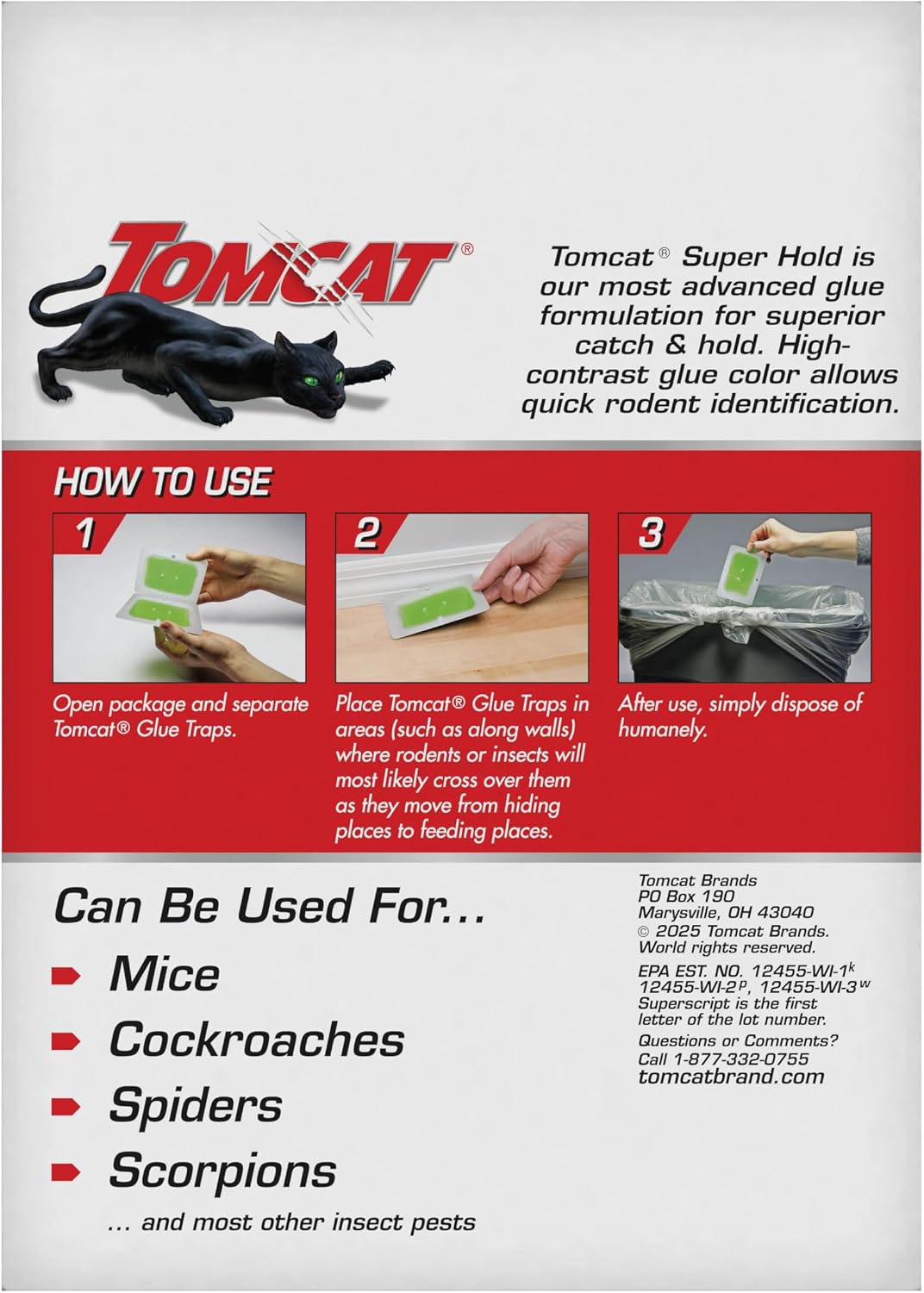 Tomcat Super Hold Glue Traps Mouse Size for Mice, Cockroaches, Spiders, and Scorpions, Ready-To-Use, 4 Traps