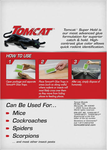 Tomcat Super Hold Glue Traps Mouse Size for Mice, Cockroaches, Spiders, and Scorpions, Ready-To-Use, 4 Traps