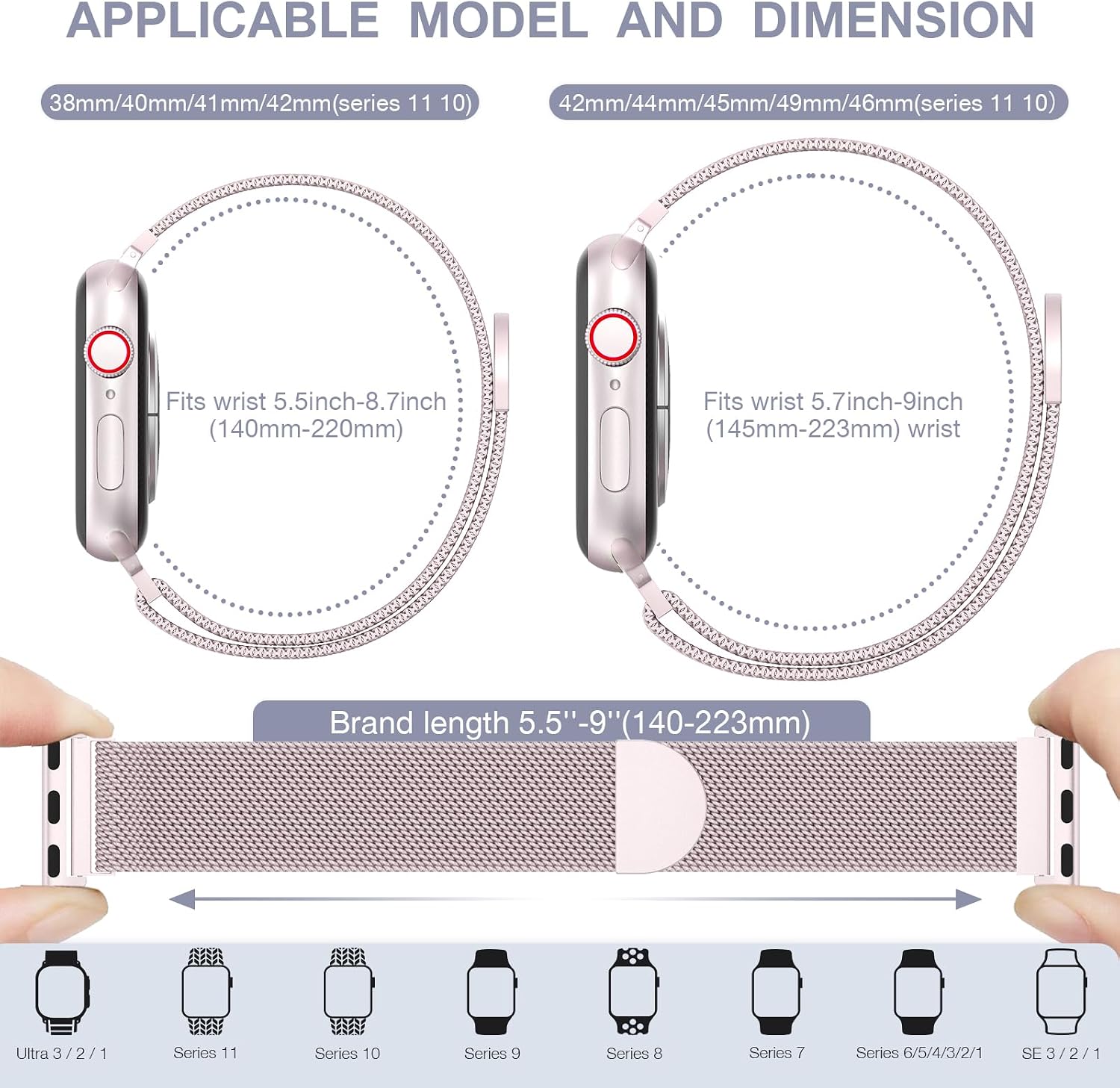 BELONGME Mesh Metal Loop Compatible with Apple Watch Band 40mm 41mm 38mm 42mm Series 11 10 9 8 7 6 5 4 3 2 1, SE 3 2 1 Women Men, Stainless Steel Strap with Magnetic Clasp for iWatch Bands