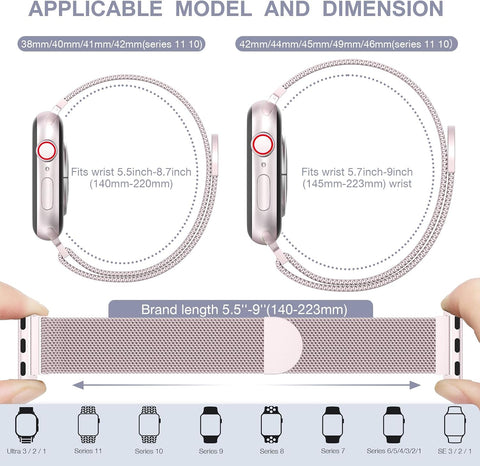 BELONGME Mesh Metal Loop Compatible with Apple Watch Band 40mm 41mm 38mm 42mm Series 11 10 9 8 7 6 5 4 3 2 1, SE 3 2 1 Women Men, Stainless Steel Strap with Magnetic Clasp for iWatch Bands