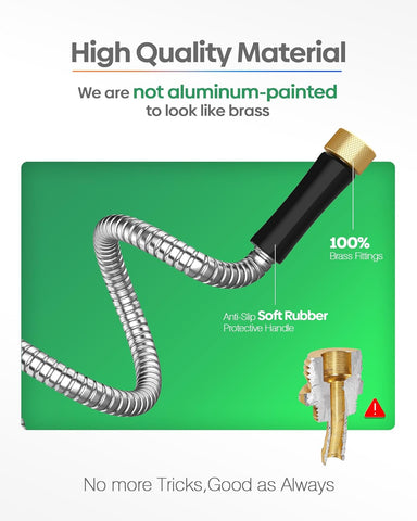 Short Metal Garden Hose 1 ft Connector, Stainless Steel Small Hose Extension Adapter for Hose Reel, Long, Flexible, Lightweight & Heavy Duty Water Pipe, No Kinking Outdoor Water Hose for Yard, 1 Foot