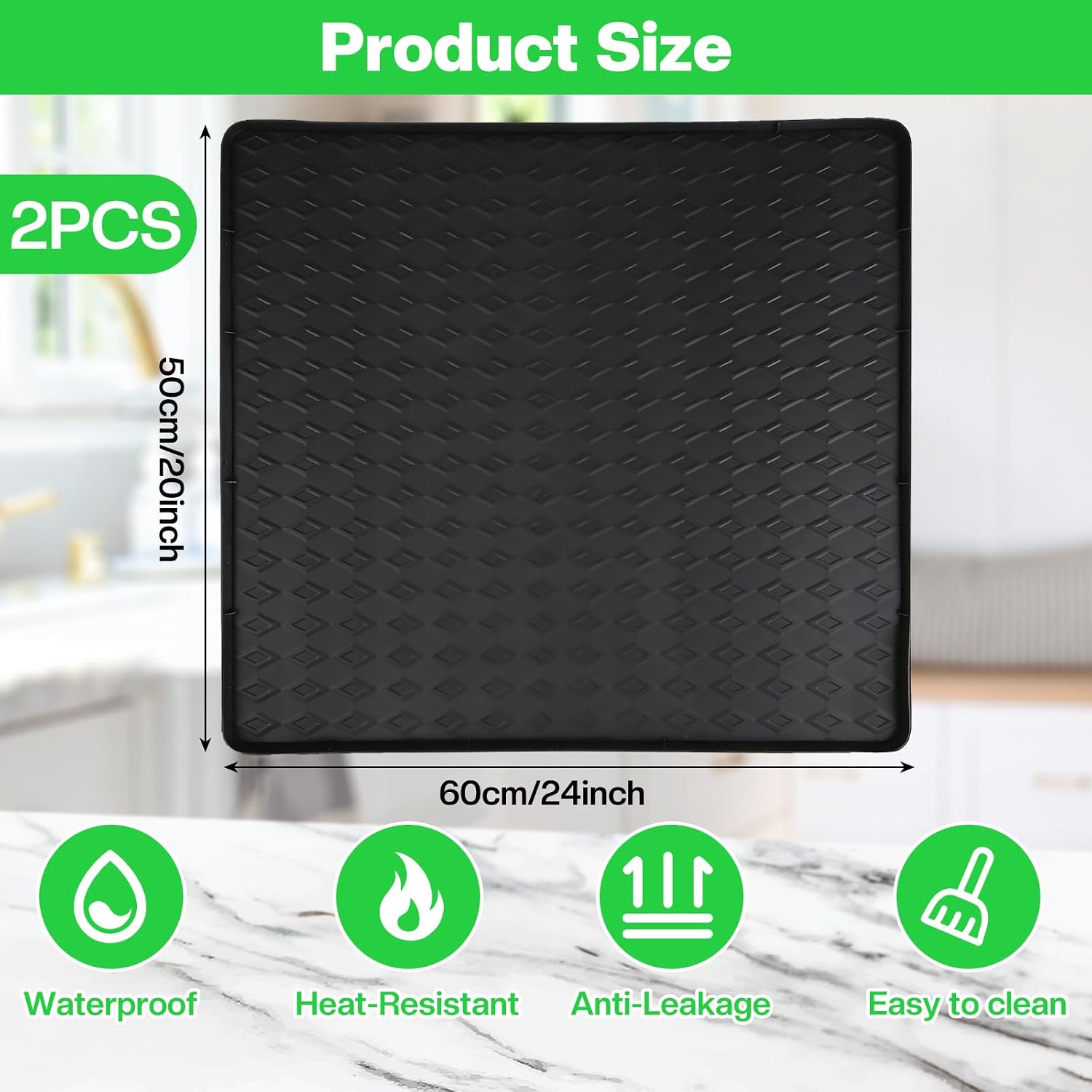 2 Pack Dishwasher Drain Pan Mat - 24''x20'', Dishwasher Drip Tray with Raised Edge, Non-Slip Silicone Dishwashers Drain Pan Floor Mat,Anti-Leakage Dish Washer Tray for Mini Dish Washers
