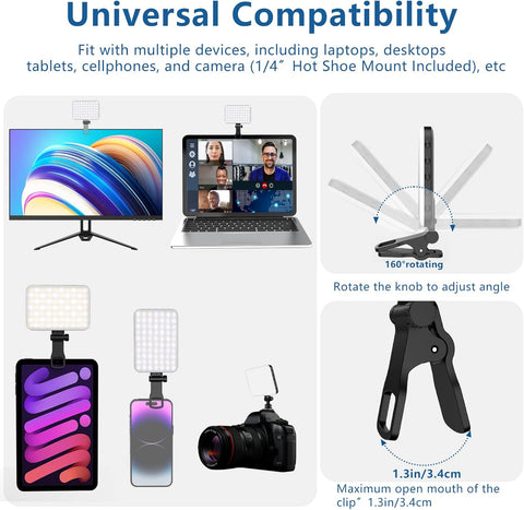 ALTSON 60 LED Portable Selfie Light Video Conference Lighting with Clip & Camera Tripod Adapter Rechargeable 2200mAh CRI 97+, 3 Light Modes for Phone iPhone Webcam Laptop Photo Makeup