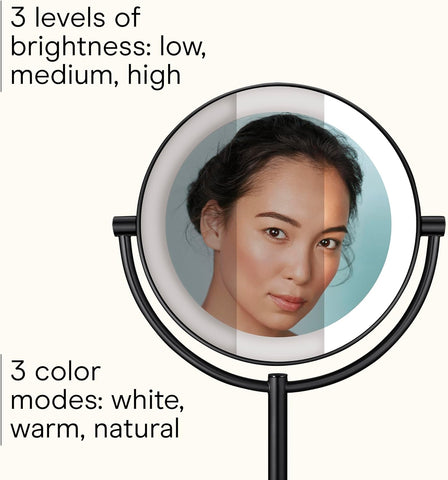Conair LED Vanity Mirror, Double-Sided, 10x Maginification, Matte Black
