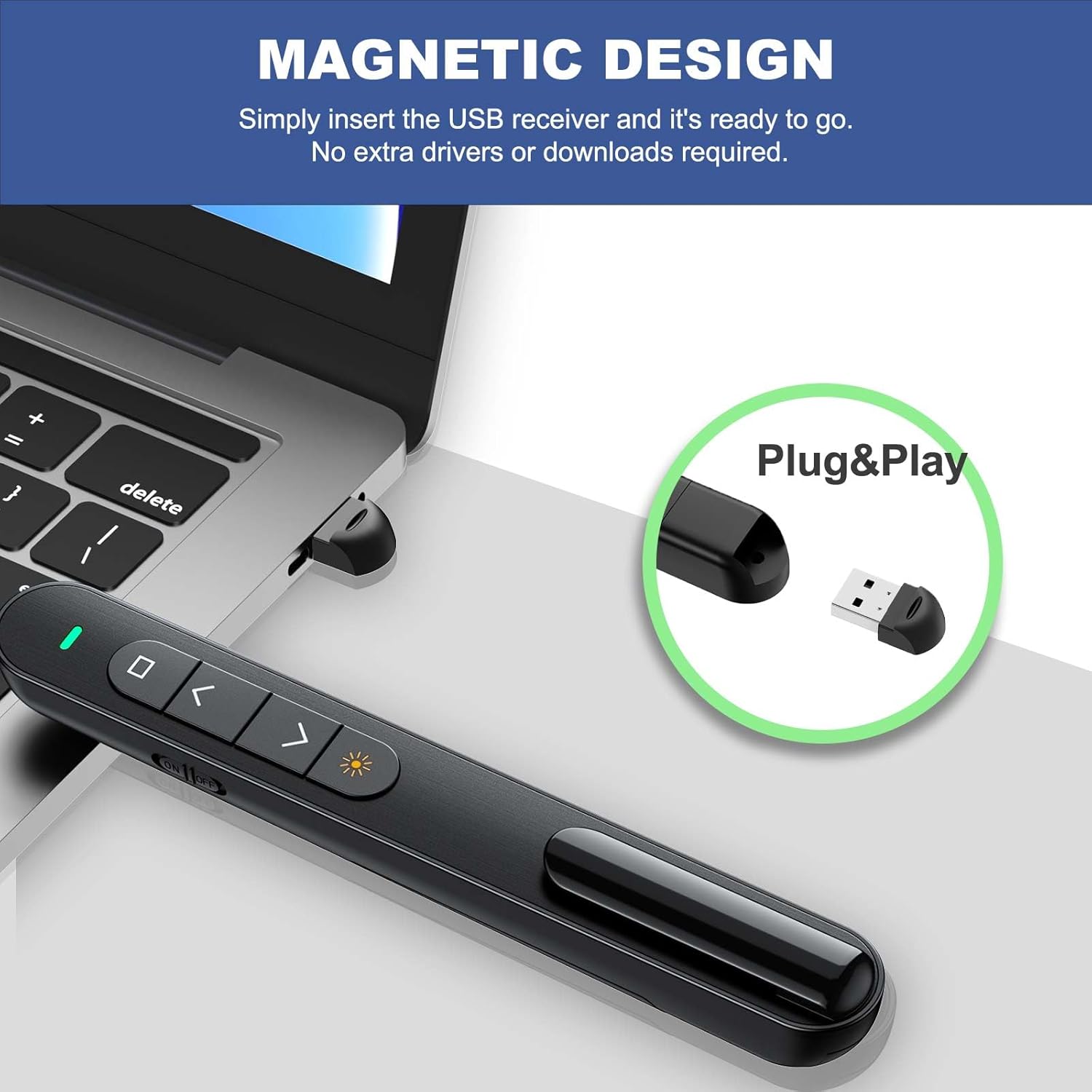 QUI Presentation Clicker with Volume Control, Wireless Presenter Remote