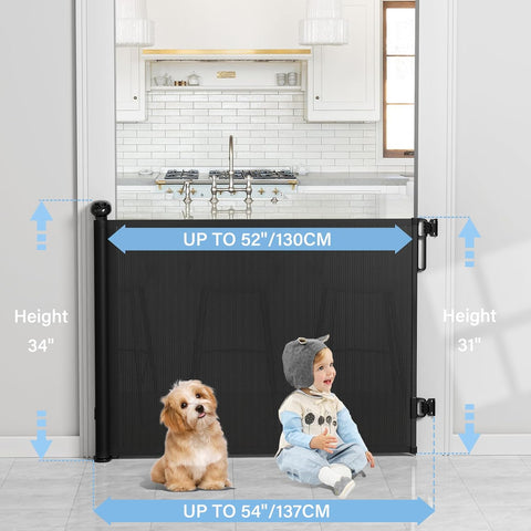 PRObebi Retractable Baby Gates for Stairs & Doorways, Dog Gate 0-54" W × 34" H, Black