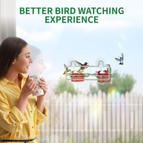 Dreamdrawer Window Hummingbird Feeder, Small Hummingbird Feeder for Outdoors with Strong Suction Cup - Metal Base & 6 Feeding Ports, Easy to Clean and Refill