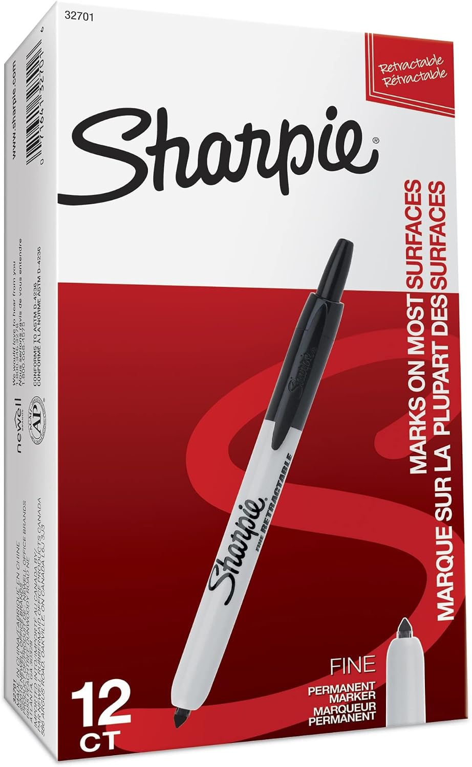 Sharpie Retractable Permanent Markers, Fine Tip, Black, 12 Count - Desk, Classroom, Office Supplies
