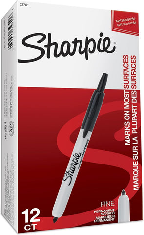 Sharpie Retractable Permanent Markers, Fine Tip, Black, 12 Count - Desk, Classroom, Office Supplies