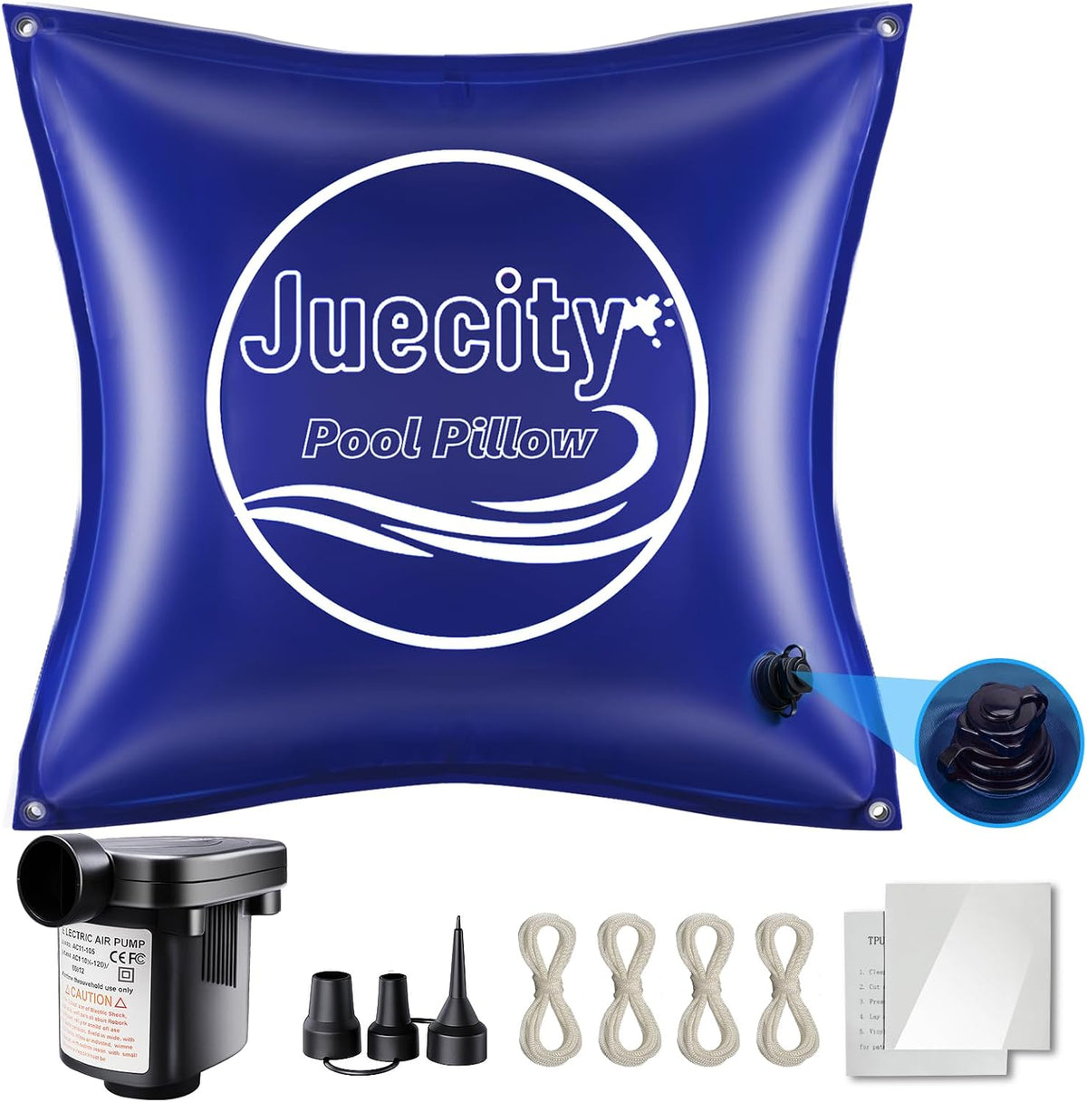 Pool Pillows for Above Ground Pools, 8x8 FT with Pump & Rope & Patch, 0.42mm Thick Winter Air Pillow Winterizing & Closing Kit Swimming Inground Pool, Inflatable Pool Cover Pillow Accessories