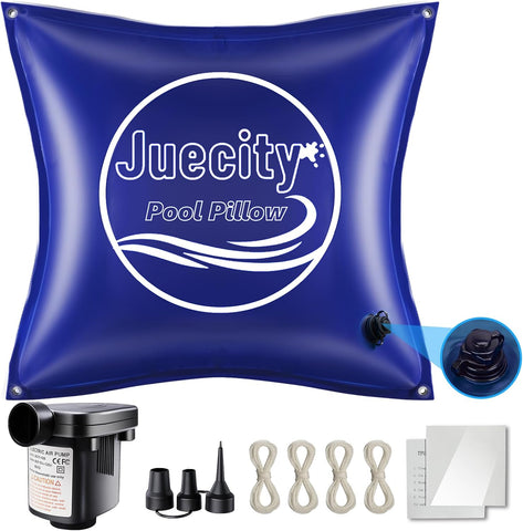 Pool Pillows for Above Ground Pools, 8x8 FT with Pump & Rope & Patch, 0.42mm Thick Winter Air Pillow Winterizing & Closing Kit Swimming Inground Pool, Inflatable Pool Cover Pillow Accessories