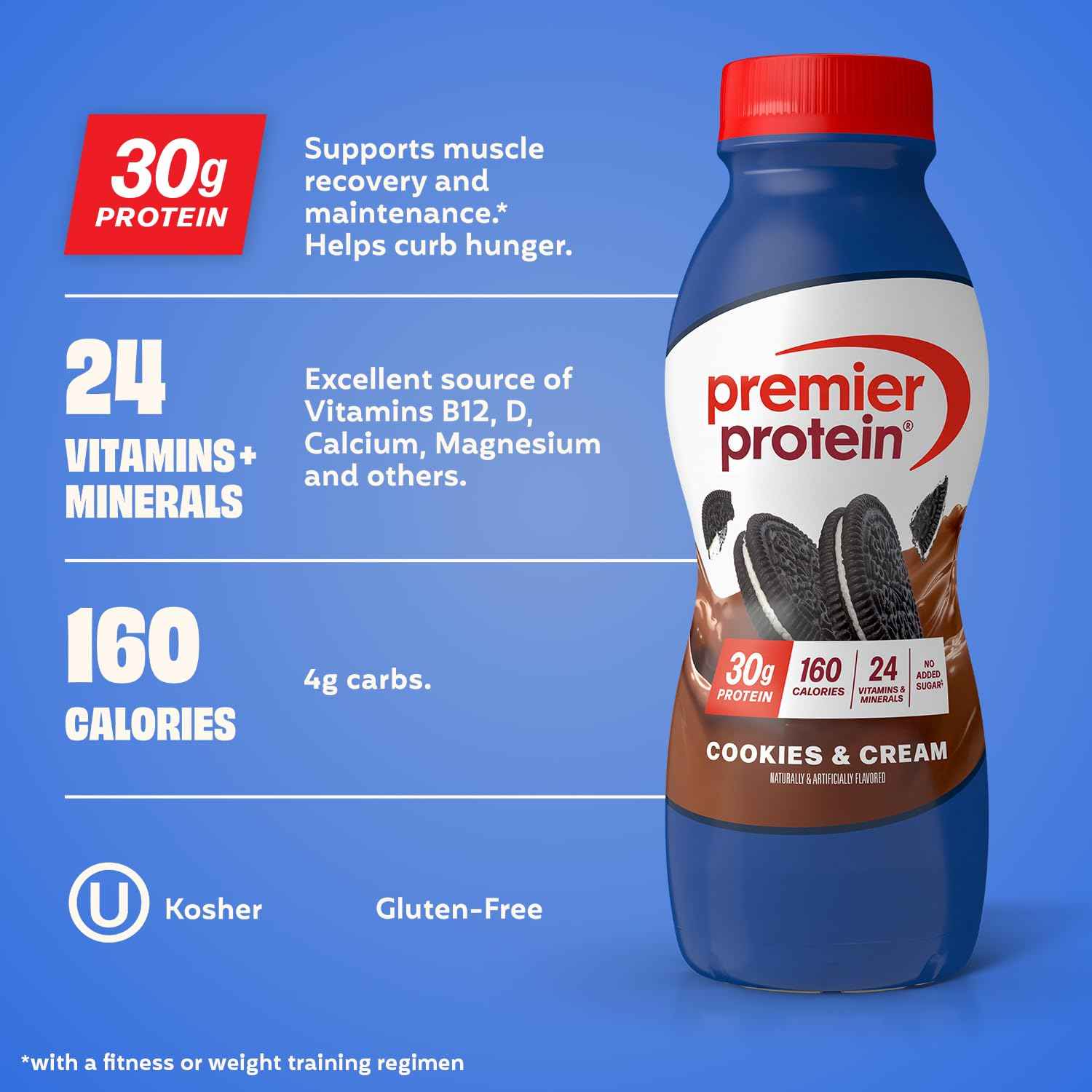 Premier Protein 30g High Protein Shake, Cookies & Cream, 12 Pack