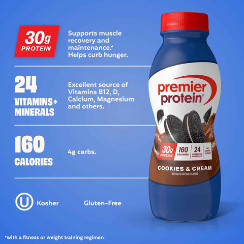 Premier Protein 30g High Protein Shake, Cookies & Cream, 12 Pack