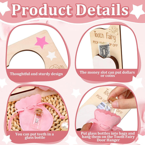 DoubleFill Tooth Fairy Door Hanger Pouch Keepsake Box,Classic,Pink