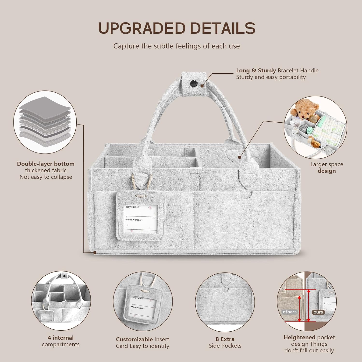 2PCS Diaper Caddy Organizer, Large Baby Caddy Organizer with Handle (Grey)