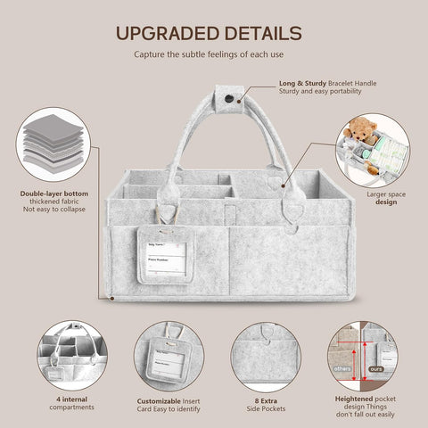 2PCS Diaper Caddy Organizer, Large Baby Caddy Organizer with Handle (Grey)