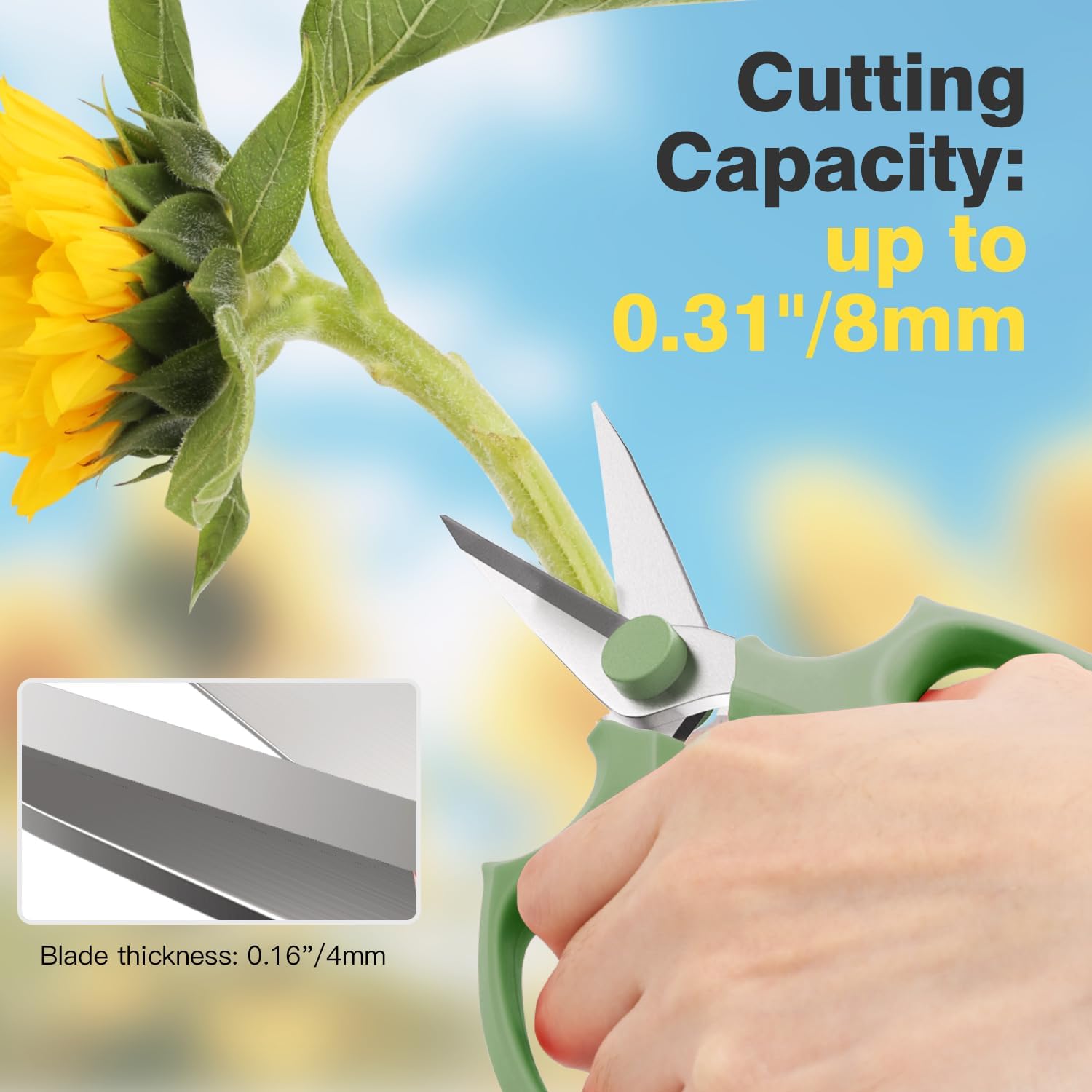 Housolution Flower Scissors, 3PCS Pointed Pruning Shears, Avocado Green