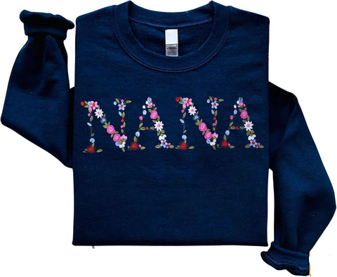 Embroidery Nana Sweatshirts For Women Gift Sweatshirt From Grandkids Nana Flower Grandma Gift Mothers Christmas