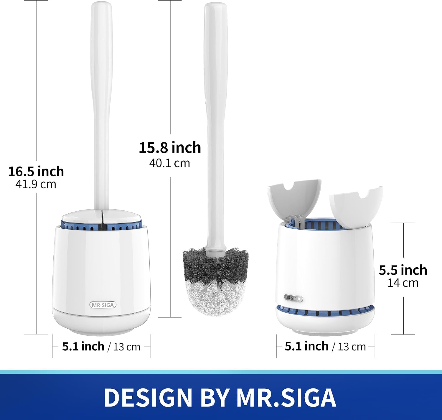 MR.SIGA Toilet Bowl Brush and Holder, Sturdy Long Handle, White, 1 Pack
