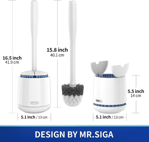 MR.SIGA Toilet Bowl Brush and Holder, Sturdy Long Handle, White, 1 Pack