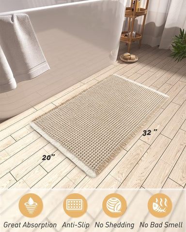 Upgraded Waffle Bath Mat Ultra Absorbent Non Slip Bathroom Mat, 20" x 32"