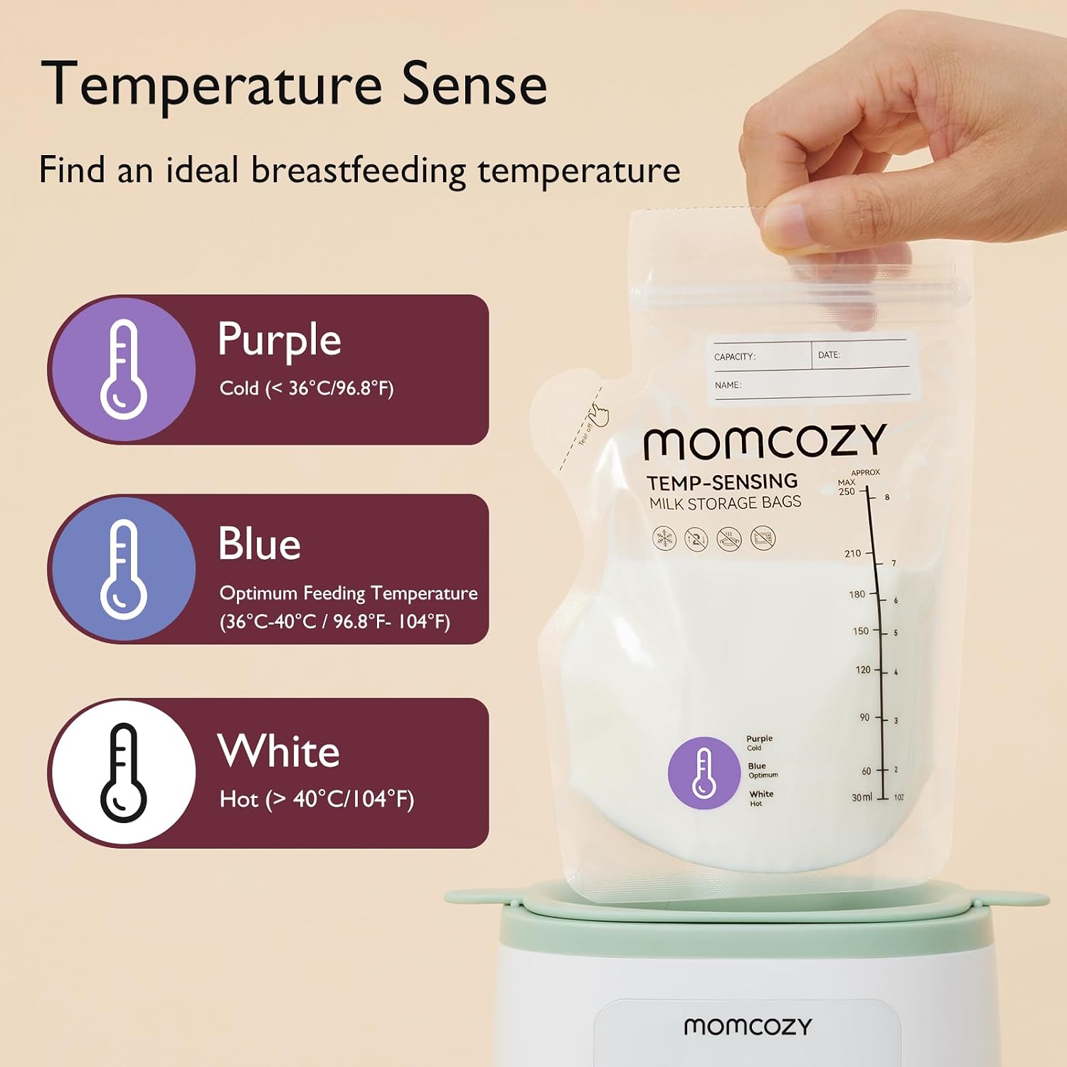 Momcozy 8oz Breastmilk Storage Bags,Temp-Sensing & Pour Spout,200 Count