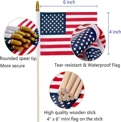200 Pack Small American Flags on Stick, 4x6 Inch Small US Flags/Mini American Handheld Flags with Kid-Safe Spear Top, 4th of July,Independence Day, Outdoor,Memorial Day Decorations