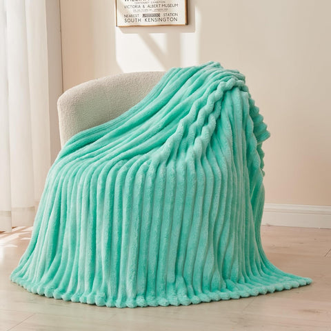 NEWCOSPLAY Fleece Ribbed Cozy Throw Blanket for Couch, Aqua, 50"x60"