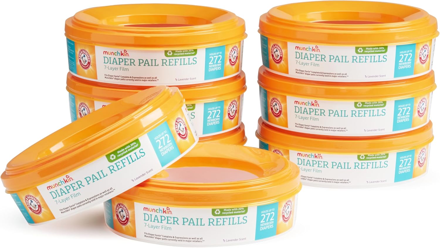 Munchkin Arm & Hammer Diaper Pail Refills, Lavender, 8 Pack