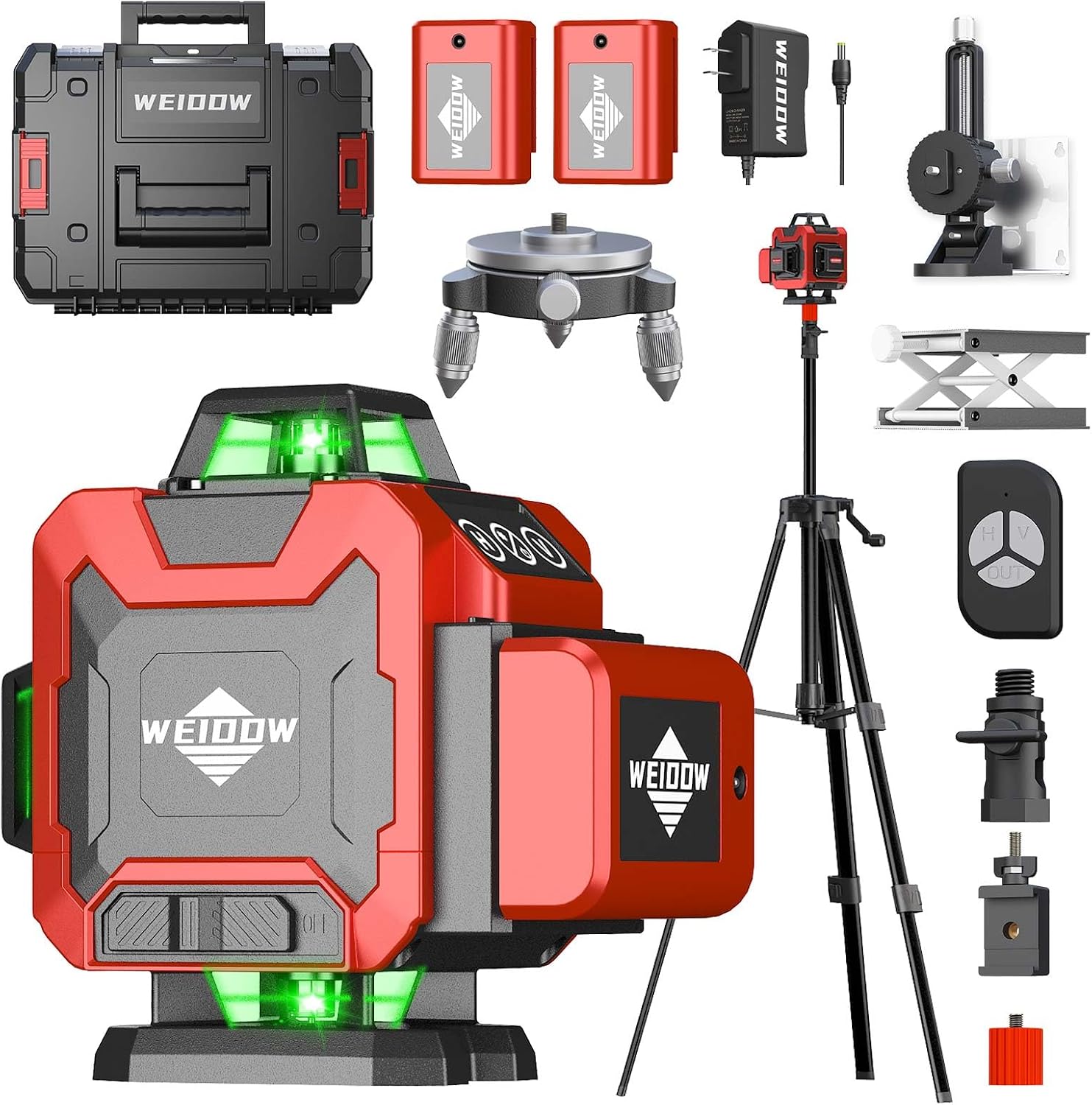 weiddw Laser Level Kit, Plastic & Aluminum, Tripod, Dual Battery, Long Life