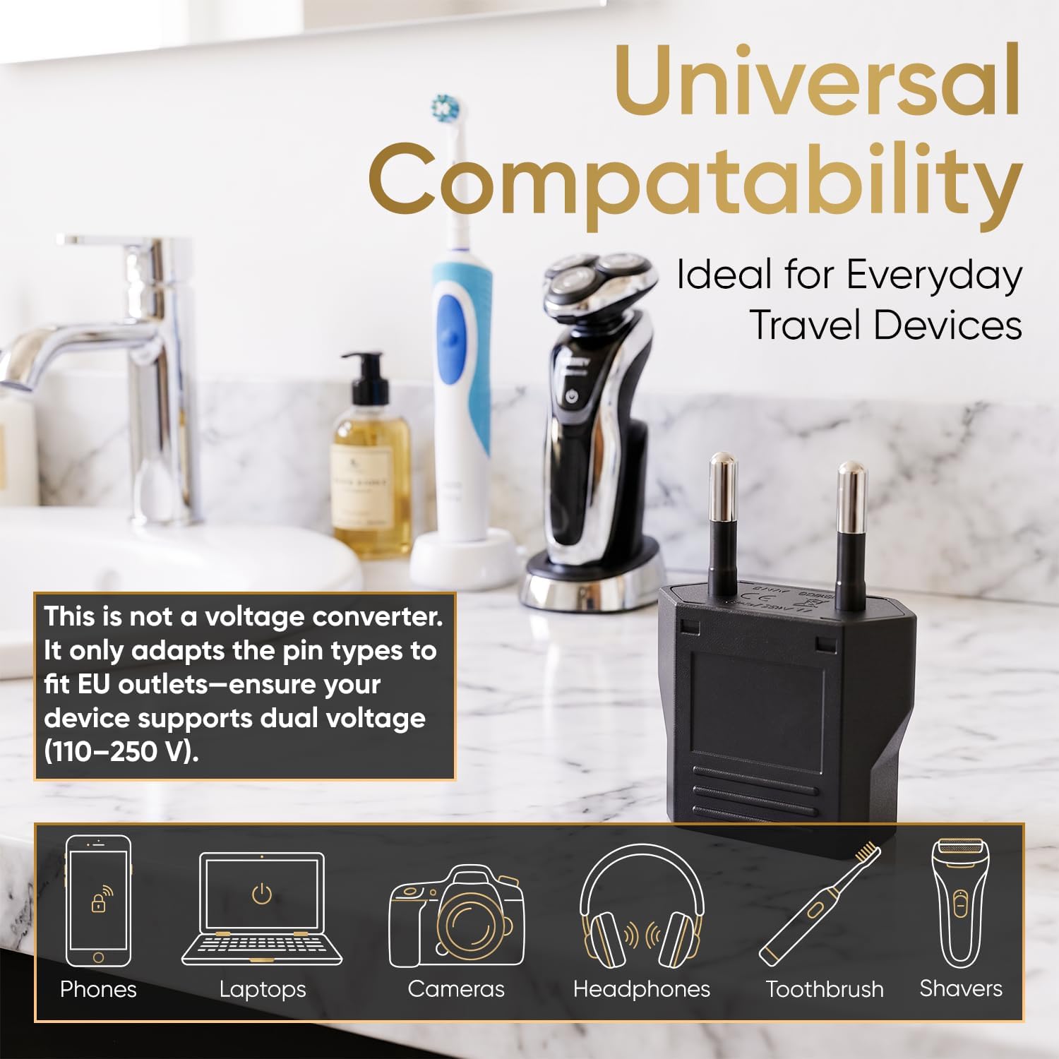 Unidapt Italy Travel Plug Adapter, US to Europe Type C Pin, 4 Pack, Black