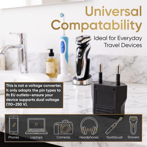 Unidapt Italy Travel Plug Adapter, US to Europe Type C Pin, 4 Pack, Black
