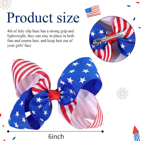 Oaoleer 2PCS 4th of July Hair Bows for Girls, Red White Blue Bows