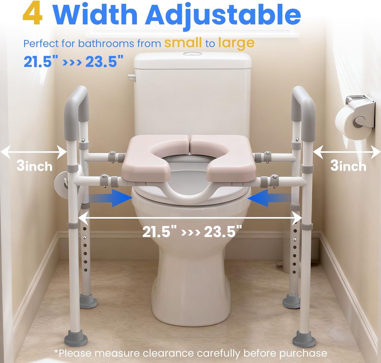 Male-Friendly Width & Height Adjustable Raised Toilet Seat With handles