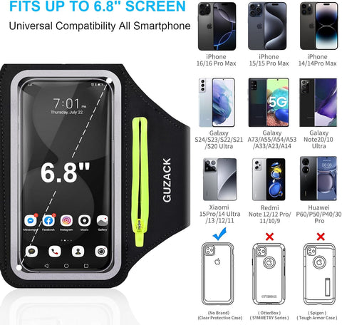 GUZACK Running Armband for iPhone 17 16 15 14 13 Pro Max, Galaxy S25 S24 S23 S22, with Card Slot & Key Pockets, Running Phone Holder, Fit Up to 6.9 Inches Phone - Size L (Bigger Arm 14-17 in)