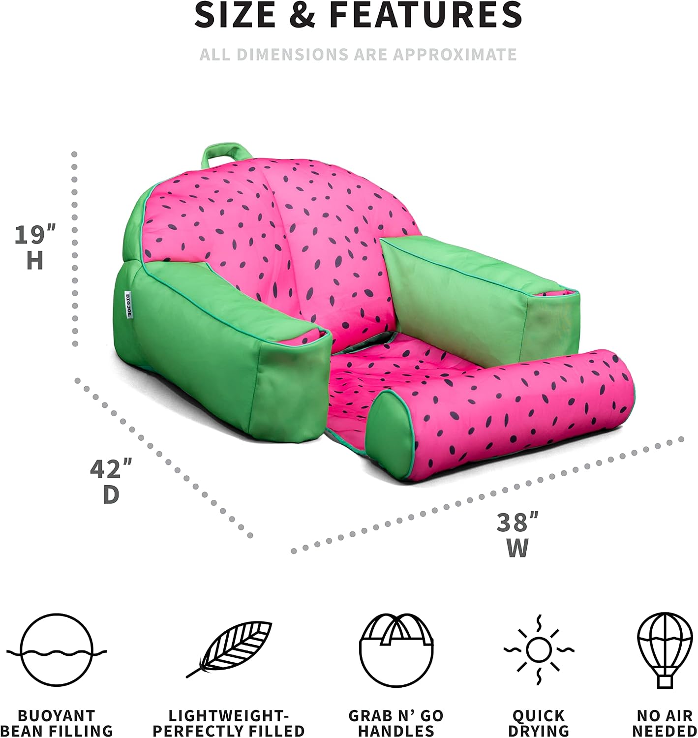 Big Joe Lazy Lounger No Inflation Needed Pool Float with Footrest and Headrest, Quick Draining Fabric